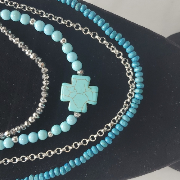 Bke silver chain with turquoise beads 4 strand necklace - Picture 2 of 4